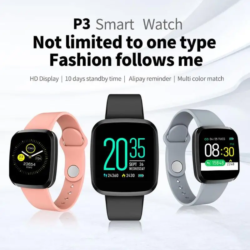 Прочный умный Браслет деликатный дизайн P3 1,08 дюймов IP67 смарт-браслет часы пульсометр напоминание о информации