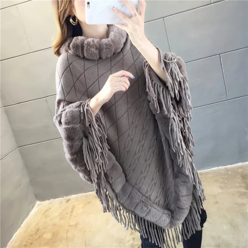 Autumn Winter Casual Knitted Ladies Sweater Long Sleeve Cloak Women Tops Sweaters Oversize Pullovers Sweater with Tassel