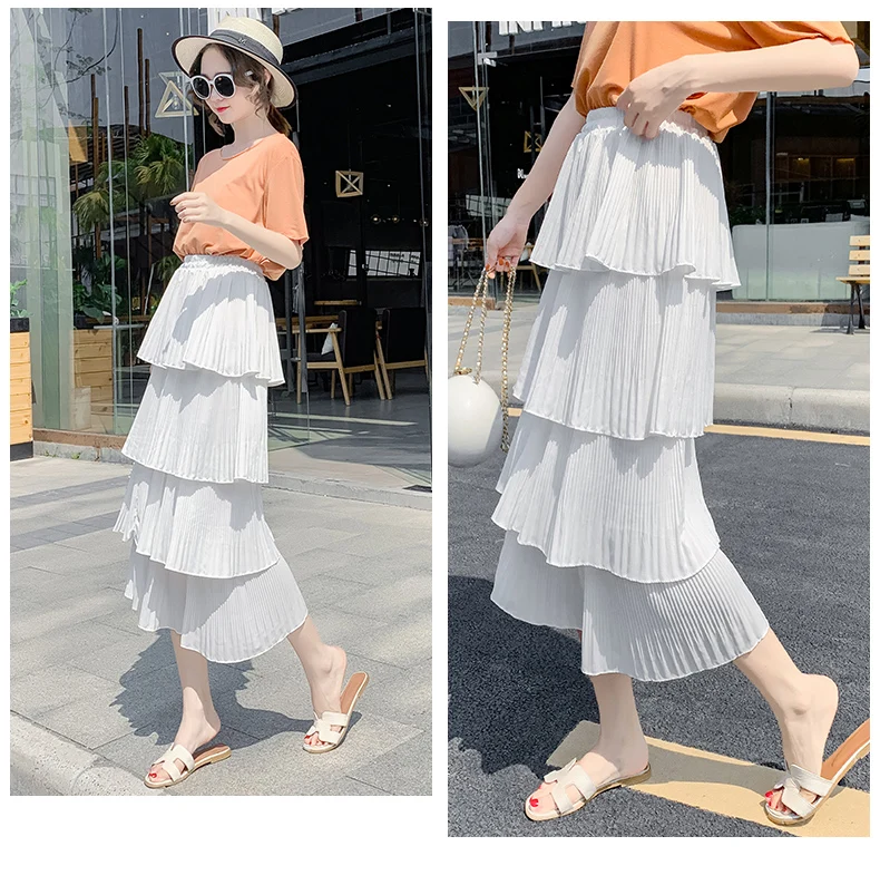 Fdfklak многослойная юбка в горошек для женщин; сезон весна-осень; Новинка; эластичные юбки с высокой талией; многослойное Плиссированное сказочное пончо; юбка ins; цвет черный, белый