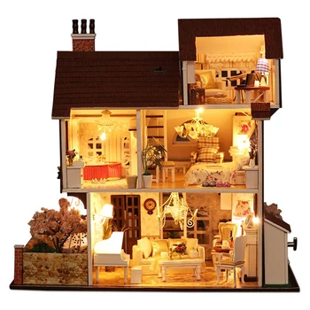 

DIY Creative Handmade Theme Wooden Cabin Assembly Building Model Toy Set With Light Music And Dust Cover(Or No) - Flower Town