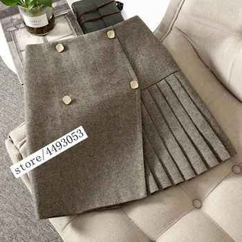 

Woman Mini Skirt 2020 Fall Wool Blend Tweed Pleated Skirts