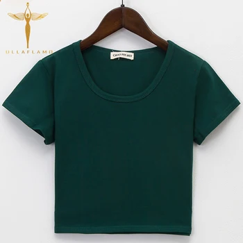 

Cotton Short Women Crop Top Casual Round Neck Slim Basic Solid Color T Shirt Summer 9 Colors Streetwear Navel Female Clothing