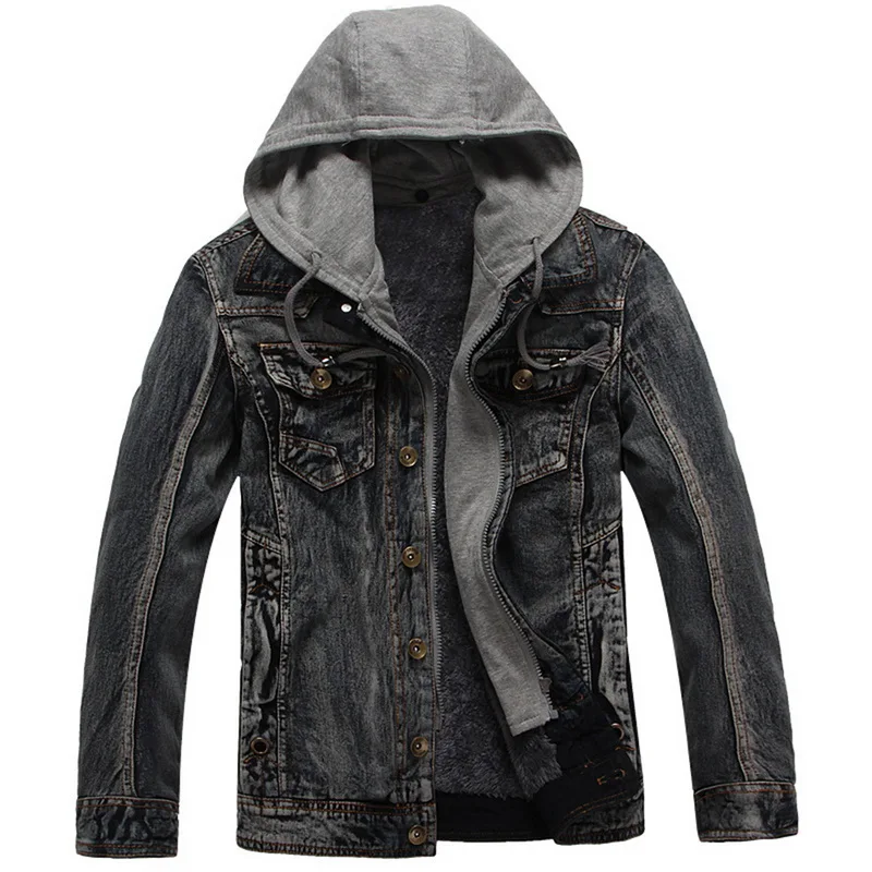 Пальто с капюшоном Chaqueta Hombre, осенне-зимняя мужская джинсовая куртка для мужчин, флисовая уличная одежда с отложным воротником, топы Veste Homme - Цвет: Gray