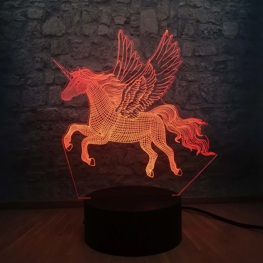 Светильник Единорог ночник 3D комната настроение свет мультфильм лампа с абажуром настольная Светодиодная лампа для детей Рождественский подарок детская игрушка