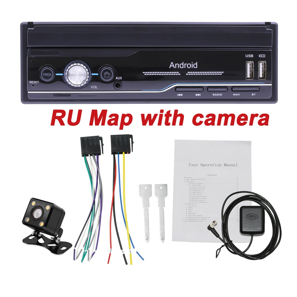 7 дюймов Автомобильный радиоприемник андроид 8,1 gps навигацией, Wi-Fi, зарядка через usb 1 Din HD Сенсорный экран автомобиля MP5 плеер Поддержка Зеркало Ссылка - Цвет: RU Map with camera