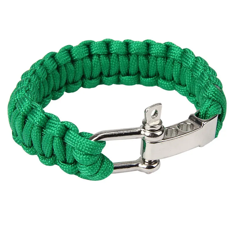 Outdoor Camping Paracord Bracelet Survival Emergency Braided Rope Bracelet Men Black Stainless Steel Adjustable Buckle Pulseras6 - Цвет: Green