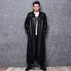 Lautaro-Long Black Leather Trench Coat for Men, Long Sleeve, Double Breasted, Plus Size, PU Leather, Men's Clothing, 6XL, 7XL 1