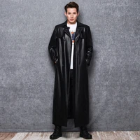 Lautaro-Long Black Leather Trench Coat for Men, Long Sleeve, Double Breasted, Plus Size, PU Leather, Men's Clothing, 6XL, 7XL 1