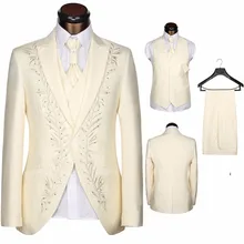 Высокое качество на заказ, итальянский стиль, модное платье с вышивкой жениха, 3 предмета, мужской блейзер для свадебной вечеринки