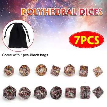 激安 到着星雲サイコロセット D4-D20 Dnd 多面体サイコロ 7 ピース/セット黒巾着バッグ Dnd ため Mtg 卓上 Rpgs ゲーム
