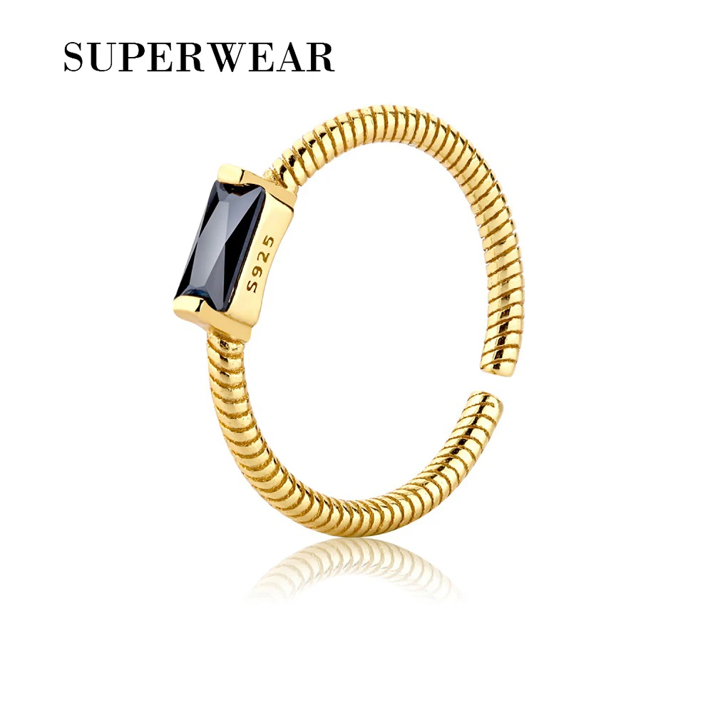 SUPERWEAR кольца черный оникс для женщин серебро 925 пробы желтое золото регулируемое