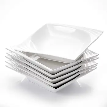

MALACASA Monica 6Piece 8.25" Ivory White Porcelain China Ceramic Deep Dinner Plates Soup Plates Dishes