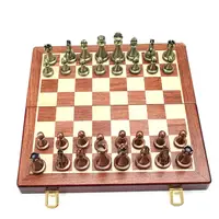 Metal Glossy Golden And Silver Chess Pieces Solid Wooden Folding Chess Board High Grade Professional Chess Games Set Gift 1