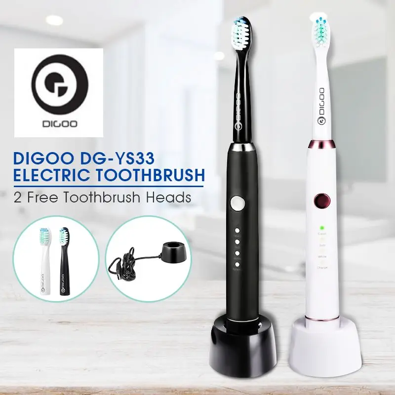 

Digoo DG-YS33 Smart Electric Toothbrush + 2 Toothbrush Head / USB Rechargeable / IPX7 Waterproof / 3 Brush Modes 28,000 times/m