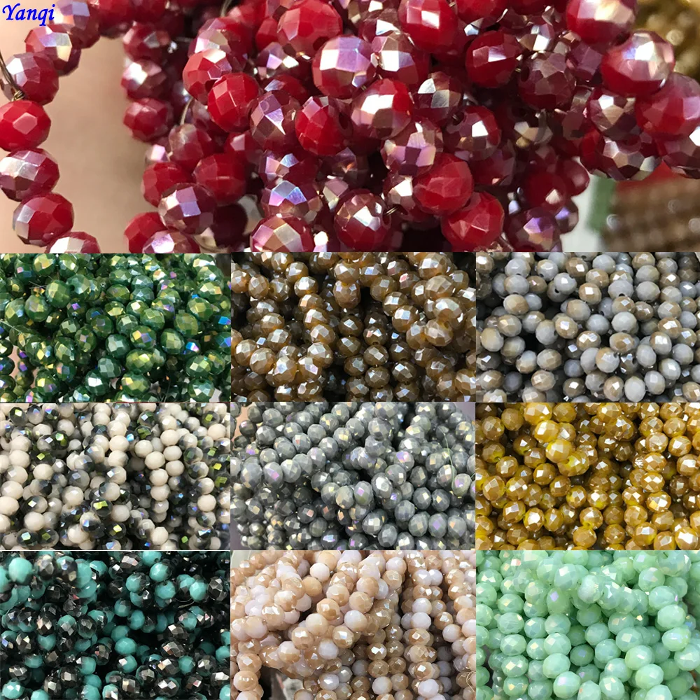 

Yanqi Solid Color 6mm 50pcs Rondelle Austria Faceted Crystal Glass Beads Ball Loose Spacer Round Beads for Jewelry Making Diy