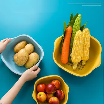 

Double Layer Fruit Strainer Balanced Washing Filter Fruit Vegetable Kitchen Basket Versatile Colander C44