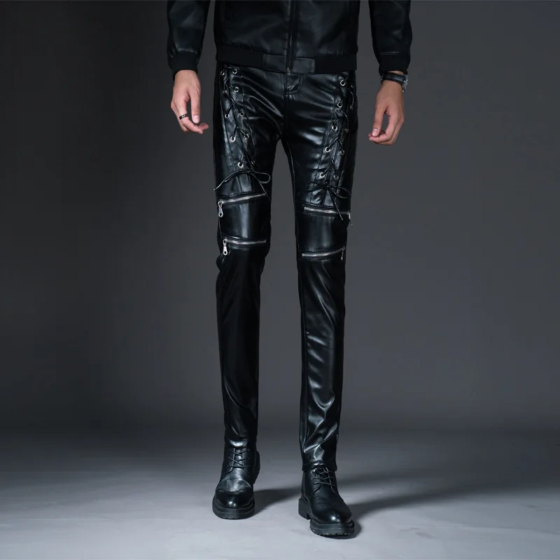 joggers sweatpants New Fashion Men Punk Moto PU Faux Leather Joggers Casual Harem Pants Drop Crotch Street Dance DJ Rock Night Club Trouser M-2XL genie pants