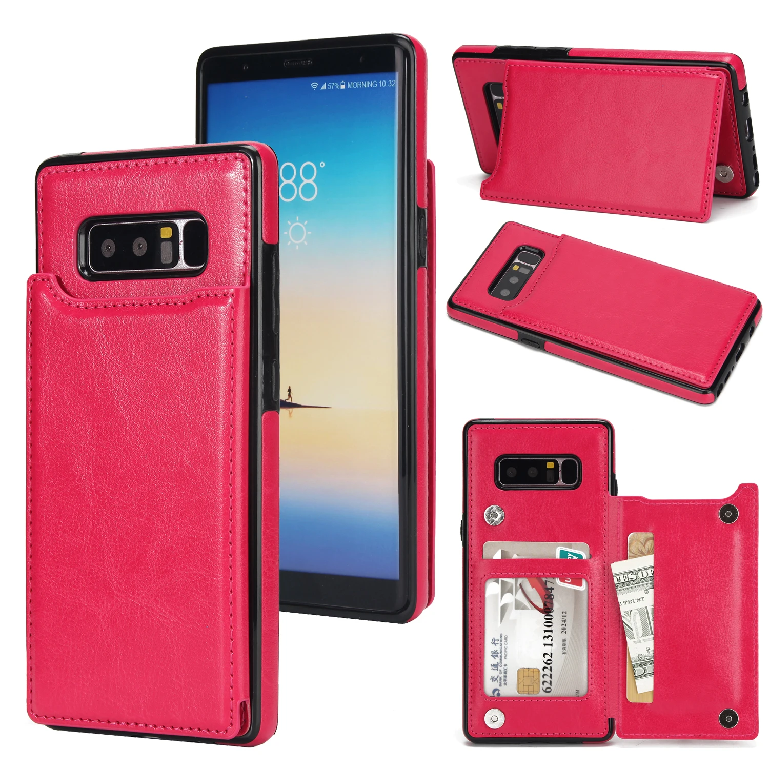 Роскошный чехол-кошелек для samsung S10E S8 S9 Plus S7 Edge, кожаный задний стоячий чехол со слотом для карты для Galaxy Note 10 Plus 8 9, чехол для телефона - Цвет: Rose Red