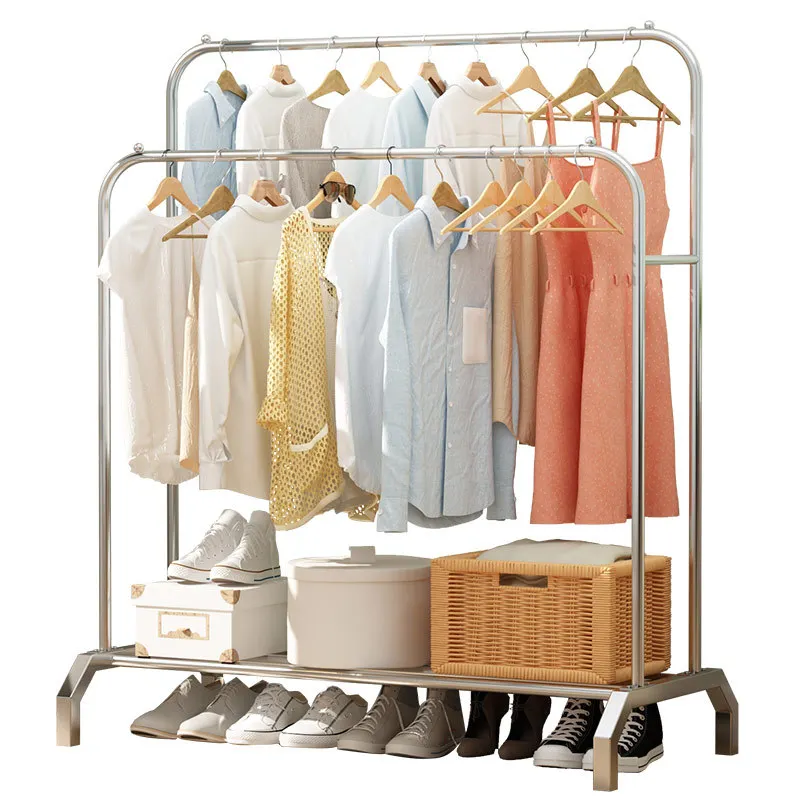 

Multifunction Floor-standing Drying Rack Stainless Steel Hanging Shelf Save Space for Bedroom Balcony Clothes Shoe Storage JC054
