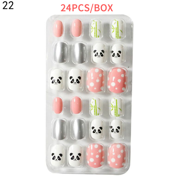 Kids Girls Cartoon Cover False Nails Press On Self Adhesive Nail Manicure Tips Pre-glue Fake Nail Art Decoration