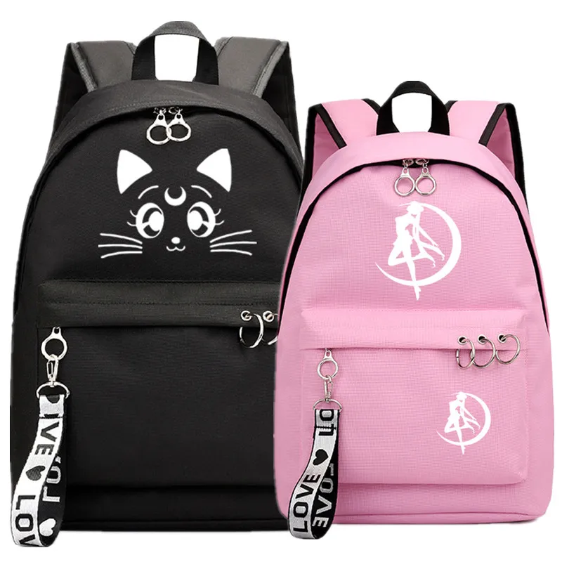 Сейлор Мун Кот розовый рюкзак школьный книги сумки Mochila Дорожная сумка для