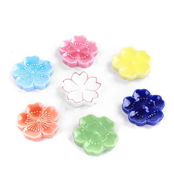 

6pcs/set Home Decoration KItchen Tableware Chopstick Holder Rack Cherry Blossoms Flower Ceramic Chopstick Stand Crafts