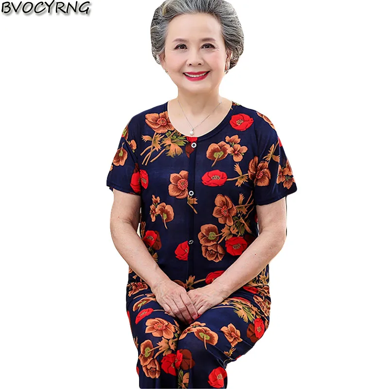 Traje de dos piezas para mamá, ropa de manga corta para abuela, traje de  mediana edad y ancianos, A1706 talla grande, Primavera, 2020|Conjuntos de  mujer| - AliExpress