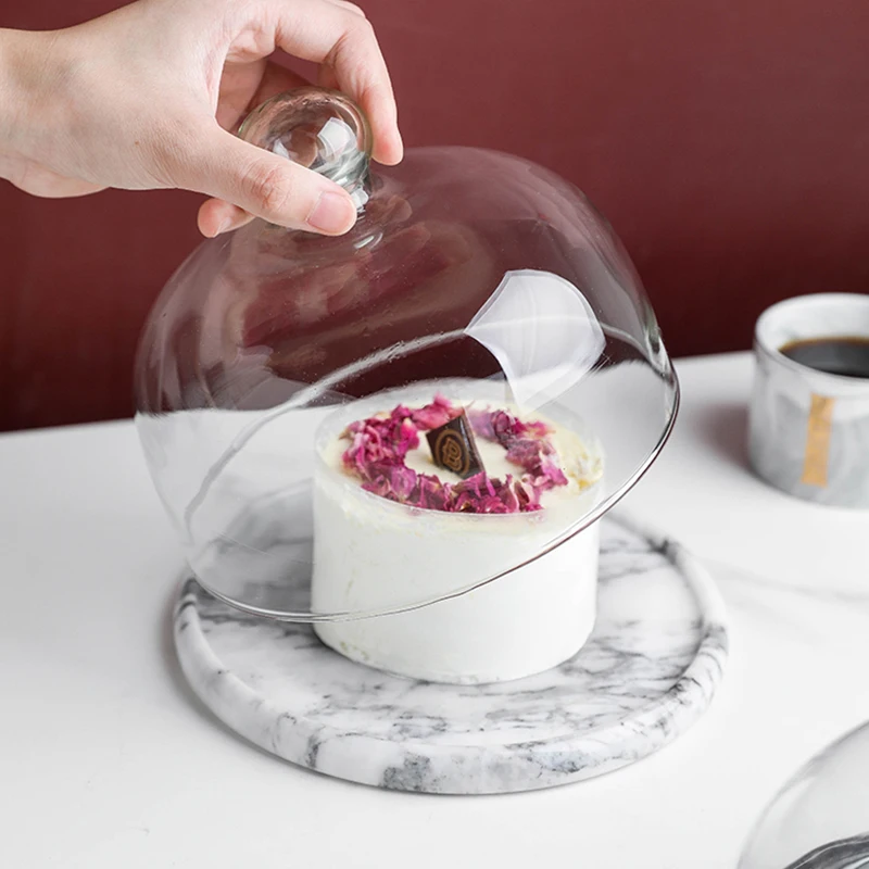 

European Style Marble Cake Tray Home Jewelry Teacup Candle Tray with Glass Cover Creative Ceramic Tasting Tray Home Decoration