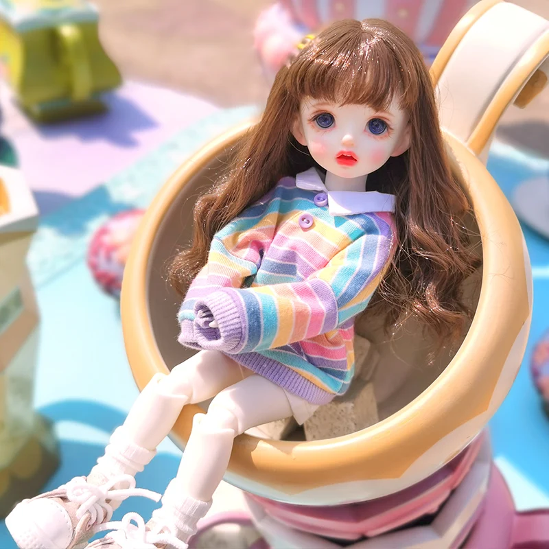 

30cm BJD Clothes Fashion Rainbow Striped Sweater Long Sleeve T-shirt Jacket for YOSD MYOU SD DD 1/6bjd doll clothes accessories