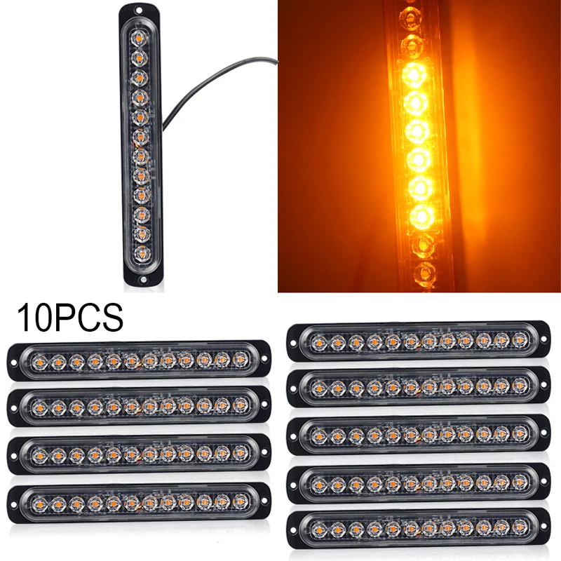 

10x Car Truck Strobe Flash Light Strip Side Lamp Bar Ultra Thin 36W Amber 12-LED