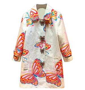 Svoryxiu/Новинка года; дизайнерское осенне-зимнее жаккардовое пальто; Верхняя одежда для женщин; роскошное длинное пальто с принтом бабочки и бриллиантами - Цвет: Многоцветный