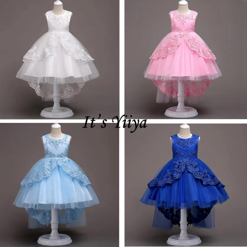 It's Yiya/платье с цветочным узором для девочек; кружевные платья с круглым вырезом и бантом для девочек; элегантные вечерние платья без рукавов; цвет белый, синий, розовый; 584