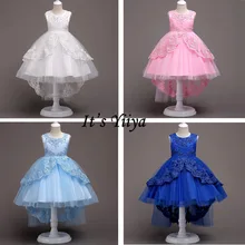 It's Yiya/платье с цветочным узором для девочек; кружевные платья с круглым вырезом и бантом для девочек; элегантные вечерние платья без рукавов; цвет белый, синий, розовый; 584