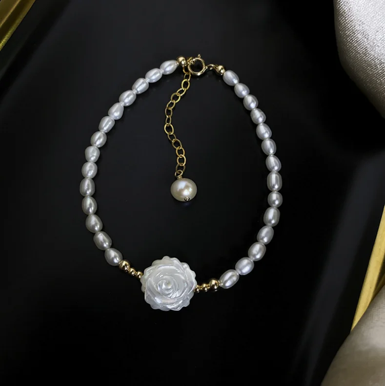 (1pc/lot)Natural Oval Pearl Opal Small Flower Bracelets For Women New gold chain Jewelry Simple Bracelets Gifts Fashion Jewelry