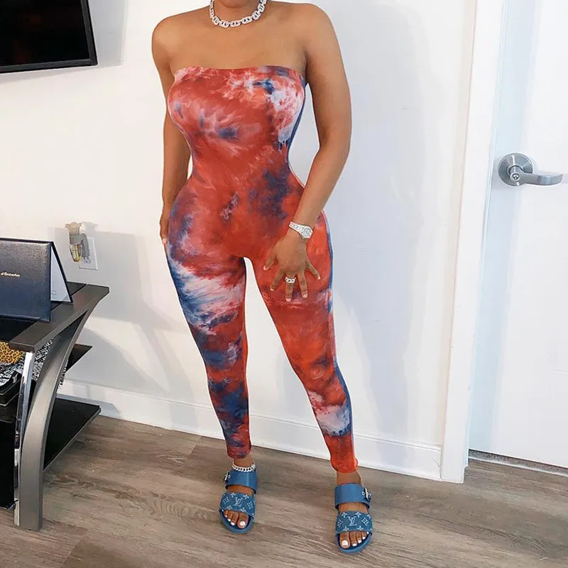 2020 New Women Summer Skinny Bodysuit Sexy Tie-dye Print Sleeveless Rompers Street Night Club Sport Jumpsuits One Piece Outfits 2020 New Women Summer Skinny Bodysuit Sexy Tie-dye Print Sleeveless Rompers Street Night Club Sport Jumpsuits One Piece Outfits