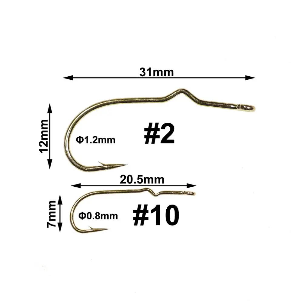 Hameçon à longue tige pour attacher des mouches, 50 pièces, crochet à poisson, barbelé, taille 2 10