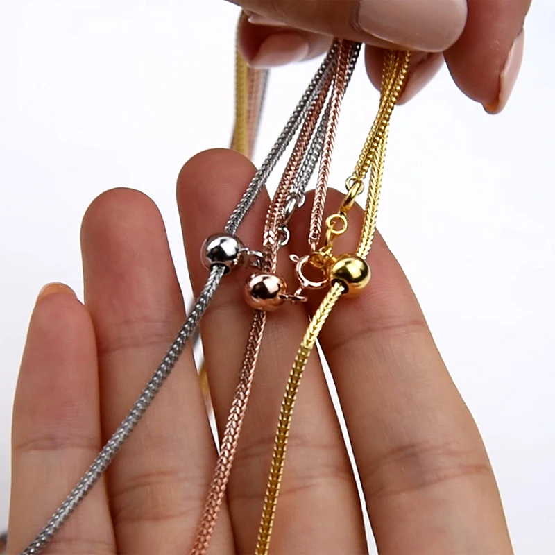 Real 925 Sterling Silver Golden Rose Gold Color Chopin Chain Long Necklaces Adjustable Women Men Unisex Jewelry Fine Accessory