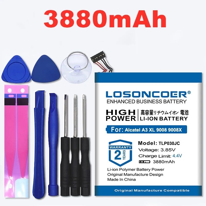 LOSONCOER TLP030JC 3880 мА/ч, Батарея для Alcatel One Touch A3 XL 9008 9008X 9008D CAC3000034CC батареи