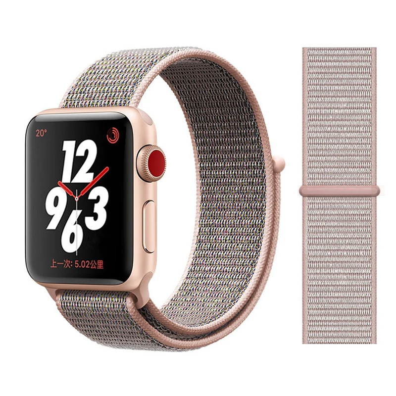 Нейлоновый ремешок для apple watch группа 4/5 44 мм/40 мм, correa apple watch 3 42 мм/38 мм iwatch серии 5/4/3/2 разноцветный коннектор ремешок для часов - Цвет ремешка: pink sand