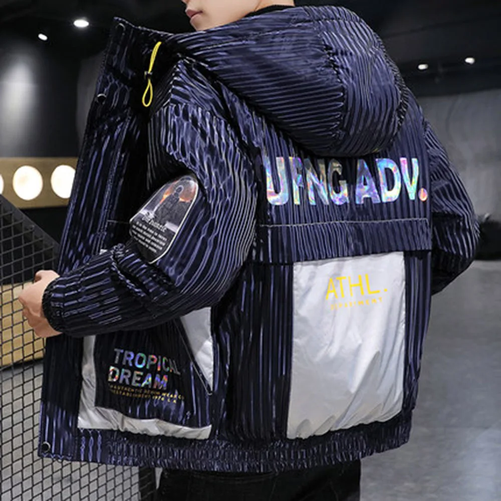 

White duck down jacket men's winter Korean version of the trend of thickening short shiny coat casual youth stand-up collar men