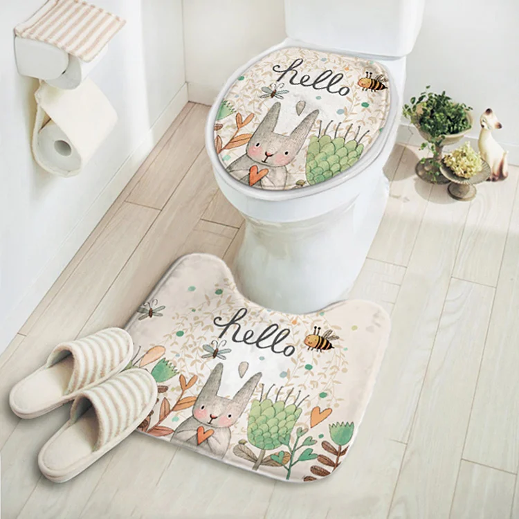 tuzihello 2pcs/set New Cut Cartoon Rabbit Animal Pattern Bathroom Set Carpet Absorbent Non-Slip Pedestal Rug Lid Toilet Cover Bath Mat - Цвет: tuzihello