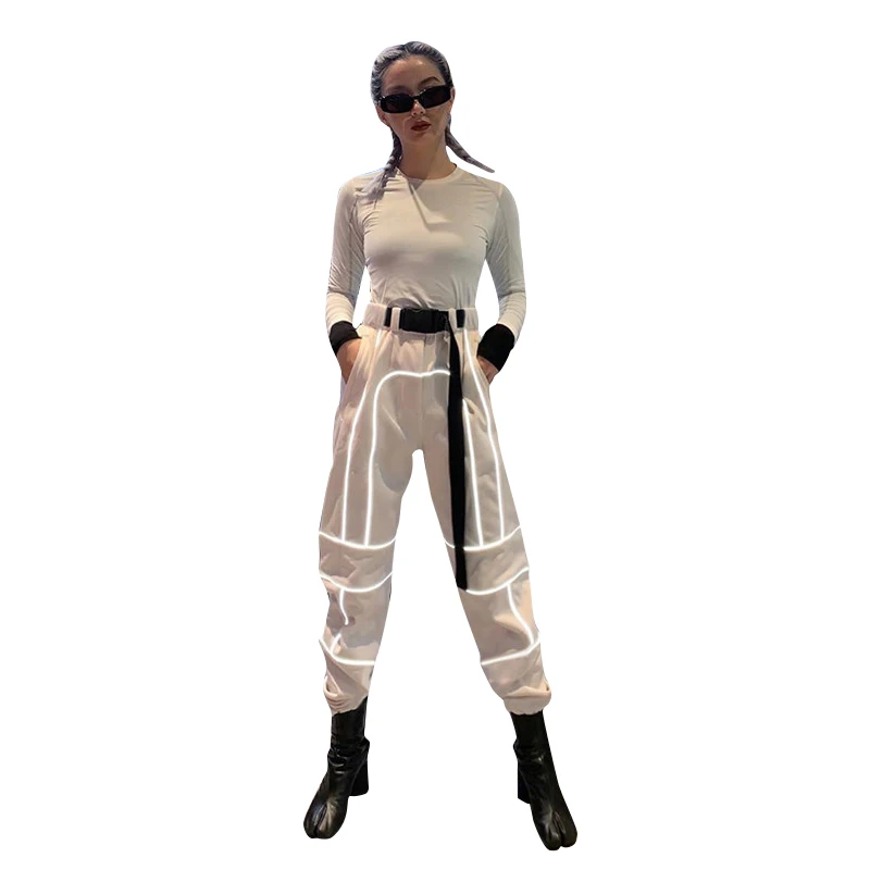 

New Womens Pants Street Hipsters Women's Hot Sale Reflective Stitching Harem Pants Pantalones Mujer Cintura Alta Women Clothes