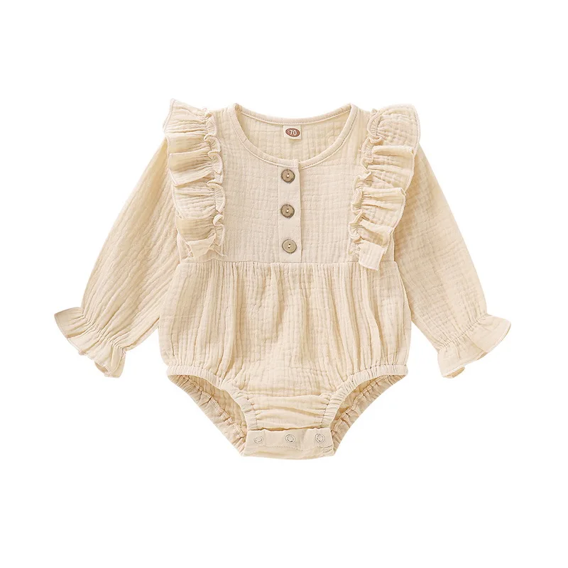 Cream-colored Детская одежда для девочки комбинезон для новорожденных с длинными рукавами и оборками Детский костюм пляжного типа для девочки летний комбинезон с оборками для новорожденных девочек infantil D35 - Цвет: Cream-colored