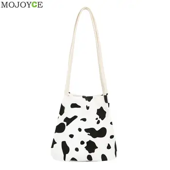 

Fashion Canvas Handbag Women Cow Milk Pattern Totes Travel Bucket Shoulder Bag Youth Ladies Simple Versatile Bag