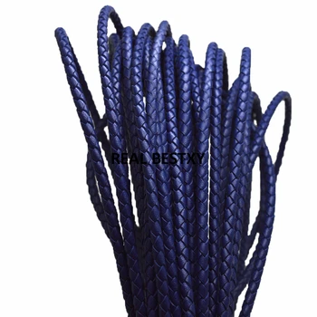 

5m/lot approx 4mm Natural blue Real Genuine Leather Cord Round Rope String for DIY Necklace Bracelet Jewelry Cord wholesale real