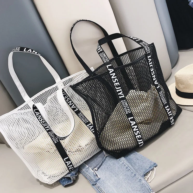 

2018 New Style Fashion Europe And America Fishnet Large Bag Breathable Lightweight Two-Piece Set Large-Volume Single-shoulder Ba