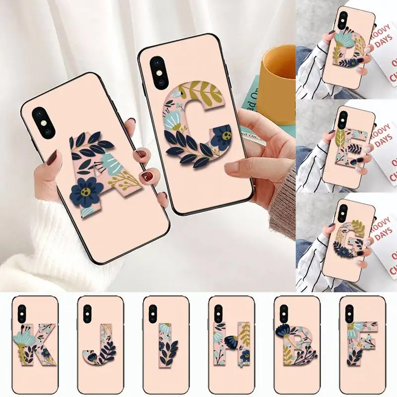 

Custom 26 English Name Letters Flower Phone Case for iPhone 11 12 pro XS MAX 8 7 6 6S Plus X 5S SE 2020 XR