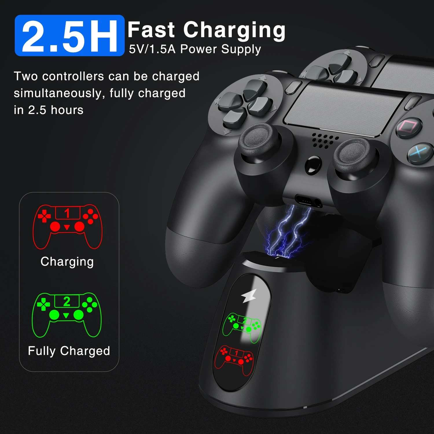 For PS4 Controller Charger Dock Station Dual USB Fast Charging Stand with Status Display for Playstation 4/PS4 Slim/PS4 Pro