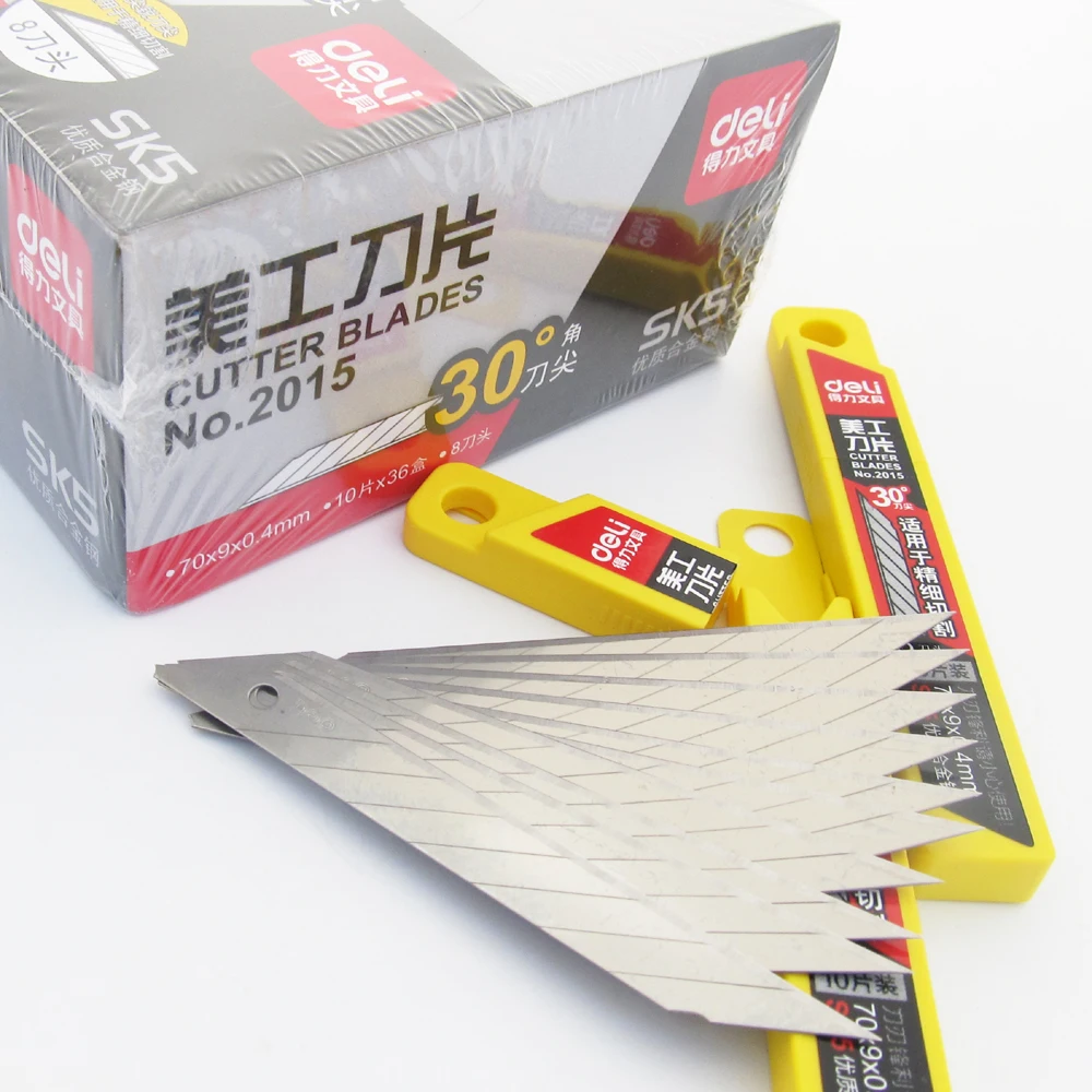 10 DELI packs SK5 Steel 70x9x0.4mm 30 degree Tip Cutter Blades Knife No.2015