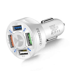 High - Speed 4 - Port Car USB Charger with Quick Charge Technology - 48W Fast Charging Adapter (White)